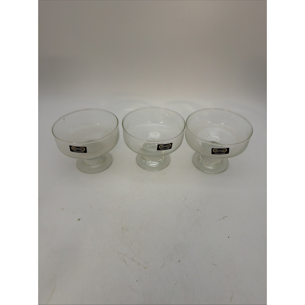 Set of 3 Pasabahce Turkey Clear Glass Footed Dessert Bowls